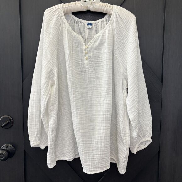 Old Navy Tops - Old Navy Womens Top XXL Peasant Boho White Gauze 100% Cotton Beach Travel Resort